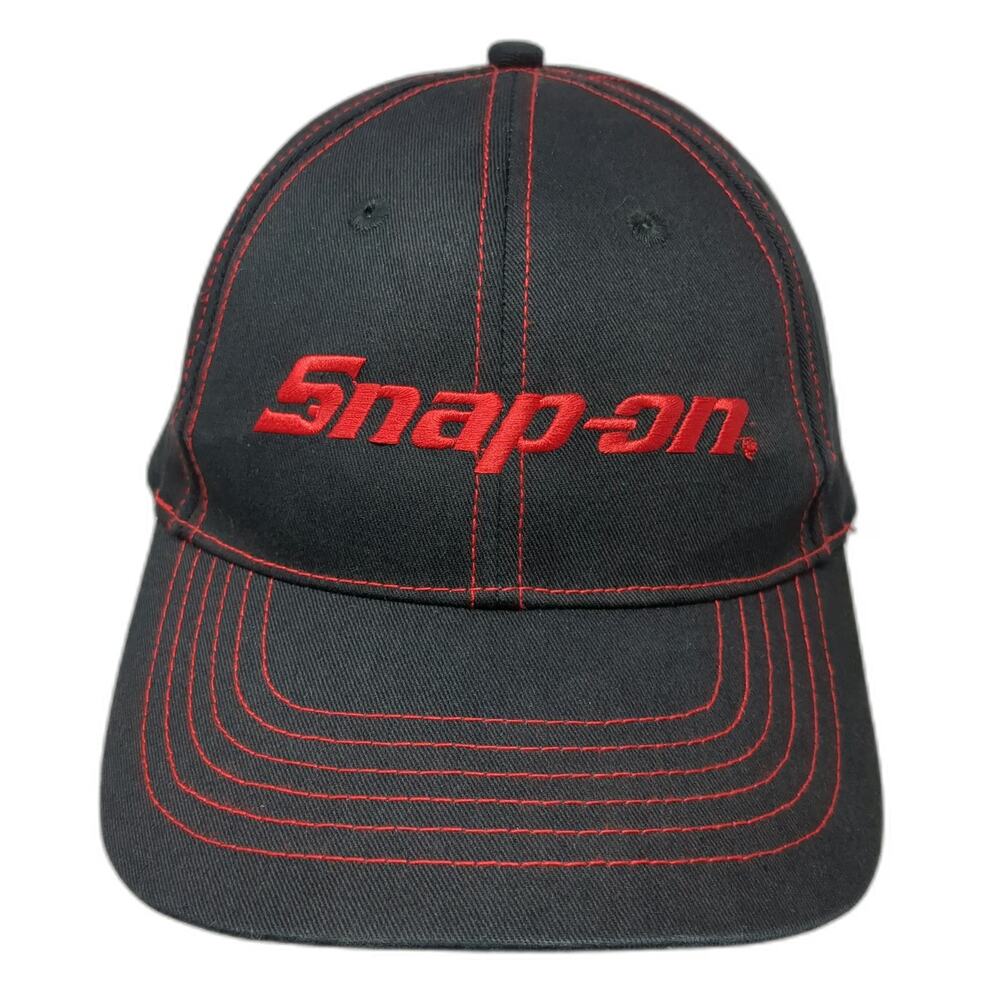 K-Products Snap-on Snapback Black Hat One Size Red Stitching Embroidered Logo